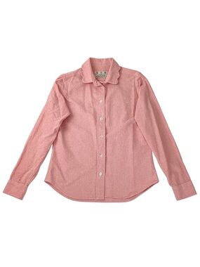 KIEL JAMES PATRICK KJP Scallop Oxford Blouse M Pink Red Cotton Collared Preppy